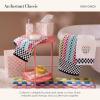 MACKENZIE-CHILDS Capiz Waste Bin, Decorative Bathroom and Bedroom Trash Can, Pink-and-White Rosy Check(Rosy Check)