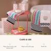 MACKENZIE-CHILDS Capiz Waste Bin, Decorative Bathroom and Bedroom Trash Can, Pink-and-White Rosy Check(Rosy Check)