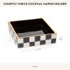 MACKENZIE-CHILDS Ceramic Cocktail Napkin Holder, Kitchen Napkin Holder for Table and Countertop, Blue-and-White Royal Check(Courtly Check Cocktail)