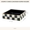 MACKENZIE-CHILDS Ceramic Cocktail Napkin Holder, Kitchen Napkin Holder for Table and Countertop, Blue-and-White Royal Check(Courtly Check Luncheon)