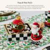 MACKENZIE-CHILDS Ceramic Cocktail Napkin Holder, Kitchen Napkin Holder for Table and Countertop, Blue-and-White Royal Check(Courtly Check Luncheon)