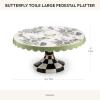 MACKENZIE-CHILDS Ceramic Pedestal Platter, Decorative Tray Stand, Small, Butterfly Toile