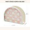 MACKENZIE-CHILDS Cocktail Napkin Holder, Kitchen Napkin Holder for Table and Countertop, Black-and-White Courtly Check(Rosy Check)