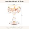 MACKENZIE-CHILDS Coupe Glass, Decorative Stemmed Cocktail Glass, 11 Ounces, Blue-and-White Royal Check(Butterfly Hill)