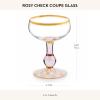 MACKENZIE-CHILDS Coupe Glass, Decorative Stemmed Cocktail Glass, 11 Ounces, Blue-and-White Royal Check(Rosy Check)