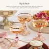 MACKENZIE-CHILDS Coupe Glass, Decorative Stemmed Cocktail Glass, 11 Ounces, Blue-and-White Royal Check(Rosy Check)
