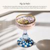 MACKENZIE-CHILDS Coupe Glass, Decorative Stemmed Cocktail Glass, 11 Ounces, Blue-and-White Royal Check(Royal Check)