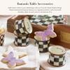 MACKENZIE-CHILDS Courtly Check Enamel Napkin-Ring Set, Black-and-White Napkin-Holder Ring for Cloth Napkins, Set of 4