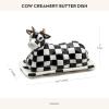 MACKENZIE-CHILDS Cow Creamery Butter Dish, Black-and-White Ceramic Butter Dish with Lid