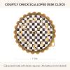 MACKENZIE-CHILDS Desk Clock, Retro Analog Clock for Room Decor, Black-and-White Courtly Check Scalloped(Courtly Check)