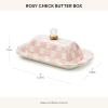 MACKENZIE-CHILDS Enamel Butter Box, Cute Lidded Butter Dish, Black-and-White Courtly Check(Rosy Check)