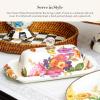 MACKENZIE-CHILDS Enamel Butter Box, Cute Lidded Butter Dish, Black-and-White Courtly Check(White Flower Market)