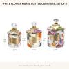 MACKENZIE-CHILDS Enamel Canister Set, Mini (14 oz.), Demi (24 oz.), and Small (38 oz.) Kitchen Containers, White Flower Market