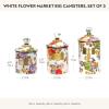 MACKENZIE-CHILDS Enamel Canister Set, Small (38 oz.), Medium (48 oz.), and Large (64 oz.) Kitchen Containers, White Flower Market