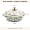 MACKENZIE-CHILDS Enamel Casserbole, Oven Baking Dish with Lid, Medium, Gray-and-White Sterling Check