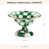 MACKENZIE-CHILDS Enamel Compote, Cute Enamel Pedestal Serving Dish or Decorative Bowl, Large, Blue-and-White Royal Check(Emerald Check)