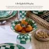 MACKENZIE-CHILDS Enamel Compote, Cute Enamel Pedestal Serving Dish or Decorative Bowl, Large, Blue-and-White Royal Check(Emerald Check)