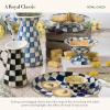 MACKENZIE-CHILDS Enamel Compote, Cute Enamel Pedestal Serving Dish or Decorative Bowl, Large, Blue-and-White Royal Check(Royal Check)