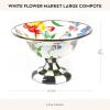 MACKENZIE-CHILDS Enamel Compote, Cute Enamel Pedestal Serving Dish or Decorative Bowl, Large, Blue-and-White Royal Check(White Flower Market)