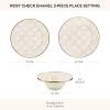 MACKENZIE-CHILDS Enamel Dinner 3-Piece Set, 10-Inch Round Serving Plate, 8-Salad/Dessert Plate, Breakfast Bowl, Rosy Check