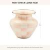 MACKENZIE-CHILDS Enamel Large Vase, Unique Flower-Vase Decor, Pink-and-White Rosy Check(Rosy Check)