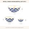 MACKENZIE-CHILDS Enamel Mixing Bowl Set, Small 5-Cup, Medium 10-Cup, and Large 16-Cup Serving Bowls for Entertaining, Set of 3, Blue-and-White Royal Check(Royal Check)