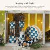 MACKENZIE-CHILDS Enamel Napkin Holder, Kitchen Napkin Holder for Table and Countertop, Blue-and-White Royal Check