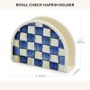 MACKENZIE-CHILDS Enamel Napkin Holder, Kitchen Napkin Holder for Table and Countertop, Blue-and-White Royal Check