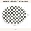 MACKENZIE-CHILDS Enamel Oval Platter, Serving Plate for Entertaining, Medium, Black-and-White Courtly Check(Courtly Check)