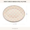 MACKENZIE-CHILDS Enamel Oval Platter, Serving Plate for Entertaining, Medium, Black-and-White Courtly Check(Rosy Check)