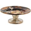 MACKENZIE-CHILDS Enamel Pedestal Platter, Round Cake Stand, Mini White Flower Market(Brown Wild Rose)