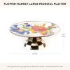 MACKENZIE-CHILDS Enamel Pedestal Platter, Round Cake Stand, Mini White Flower Market(White)