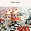 MACKENZIE-CHILDS Enamel Pedestal Platter, Round Cake Stand, Mini White Flower Market(White)