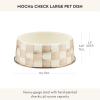 MACKENZIE-CHILDS Enamel Pet Bowl, Cute Cat and Dog Bowl for Food and Water, Large, Brown-and-White Mocha Check