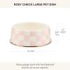 MACKENZIE-CHILDS Enamel Pet Bowl, Cute Cat and Dog Bowl for Food and Water, Large, Pink-and-White Rosy Check