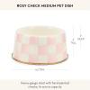 MACKENZIE-CHILDS Enamel Pet Bowl, Cute Cat and Dog Bowl for Food and Water, Medium, Pink-and-White Rosy Check