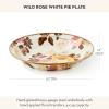 MACKENZIE-CHILDS Enamel Pie Plate, Ovenproof Pie Pan for Cooking and Serving, Pink-and-White Rosy Check(White Wild Rose)