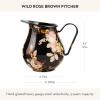 MACKENZIE-CHILDS Enamel Pitcher with Spout, Cute Water Pitcher, 3 Quarts, Wild Rose White(Brown Wild Rose)