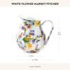 MACKENZIE-CHILDS Enamel Pitcher with Spout, Cute Water Pitcher, 3 Quarts, Wild Rose White(White Flower Market)