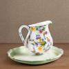 MACKENZIE-CHILDS Enamel Pitcher with Spout, Cute Water Pitcher, 3 Quarts, Wild Rose White(White Flower Market)