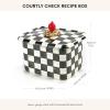MACKENZIE-CHILDS Enamel Recipe Box, Cute Recipe-Card Box with Lid, Index-Card Holder for Kitchen, Black-and-White Courtly Check