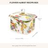 MACKENZIE-CHILDS Enamel Recipe Box, Cute Recipe-Card Box with Lid, Index-Card Holder for Kitchen, Blue-and-White Royal Check(Flower Market)