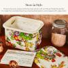 MACKENZIE-CHILDS Enamel Recipe Box, Cute Recipe-Card Box with Lid, Index-Card Holder for Kitchen, Blue-and-White Royal Check(Flower Market)
