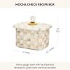 MACKENZIE-CHILDS Enamel Recipe Box, Cute Recipe-Card Box with Lid, Index-Card Holder for Kitchen, Blue-and-White Royal Check(Mocha Check)