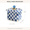 MACKENZIE-CHILDS Enamel Recipe Box, Cute Recipe-Card Box with Lid, Index-Card Holder for Kitchen, Blue-and-White Royal Check(Royal Check)