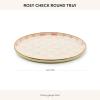 MACKENZIE-CHILDS Enamel Round Tray, Unique Serving Platter for Food and Drinks, Blue-and-White Royal Check(Rosy Check)
