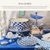 MACKENZIE-CHILDS Enamel Round Tray, Unique Serving Platter for Food and Drinks, Blue-and-White Royal Check(Royal Check)
