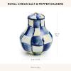 MACKENZIE-CHILDS Enamel Salt and Pepper Shakers, Kitchen Table Spice Shaker Set, Blue-and-White Royal Check, Small(Royal Check)