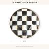 MACKENZIE-CHILDS Enamel Saucer, Small Enamel Plate for Teacups, Pink-and-White Rosy Check(Courtly Check)