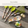 MACKENZIE-CHILDS Enamel Spoon Rest, Kitchen Spoon Holder and Utensil Rest for Stovetop, White Flower Market(White Flower Market)